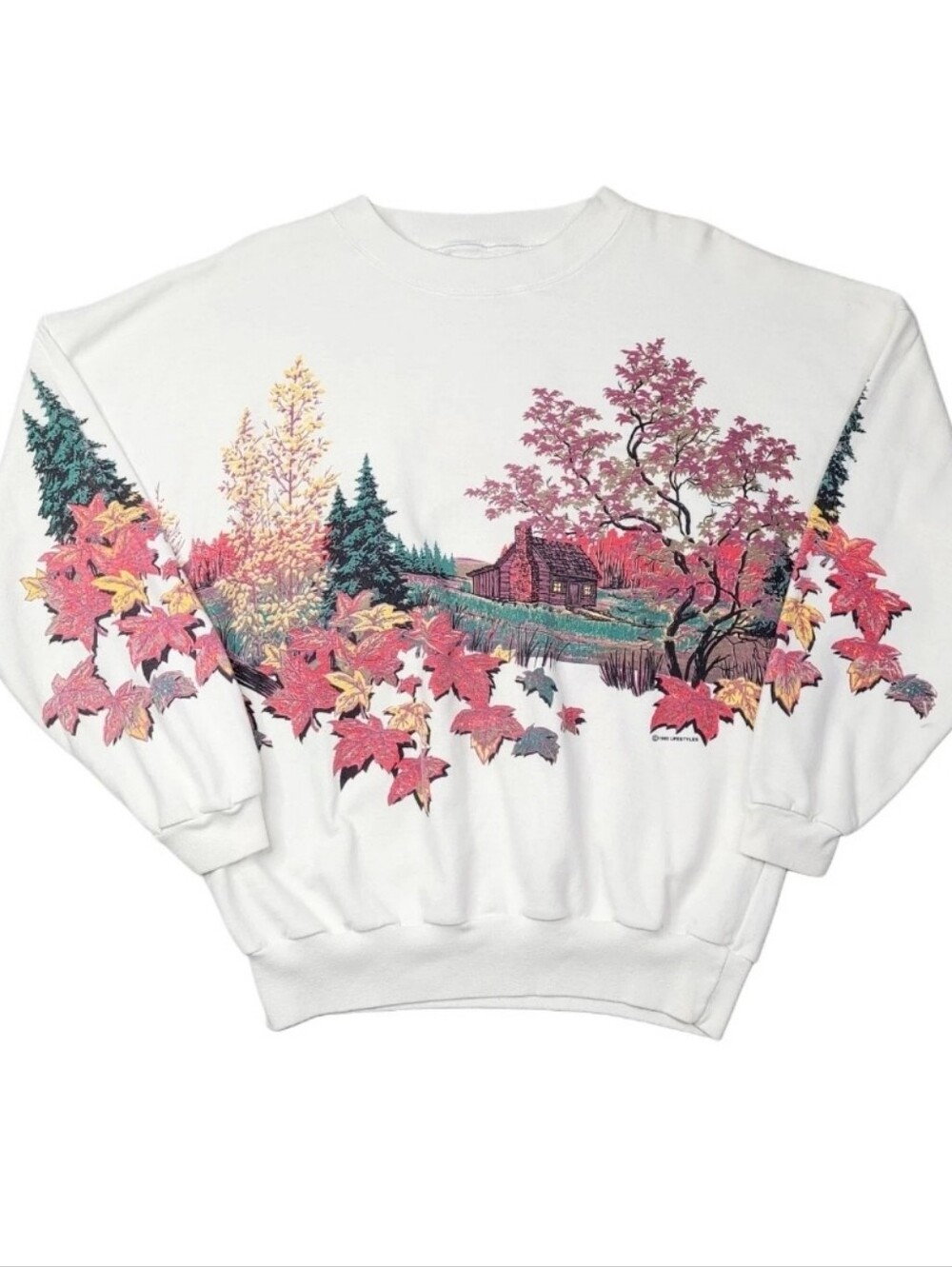 Vintage 1992 Lifestyles Cabin Fall Wrap Around AOP Sweatshirt USA Made One Size